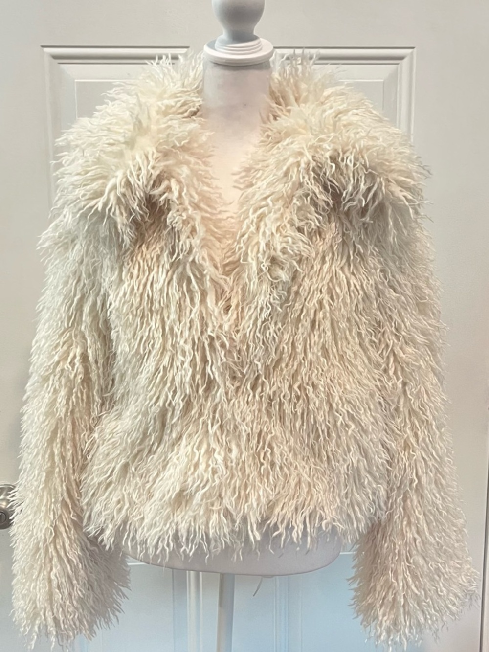 Zara Teddy Shaggy Faux Fur Shag Jacket -Ecru Cream